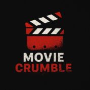 Movie Crumble logo with red and white film clapperboard on black background