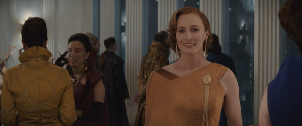 Star Wars Expanded Universe characters scene showing Mon Mothma in formal attire representing EU legacy awaiting live-action adaptation